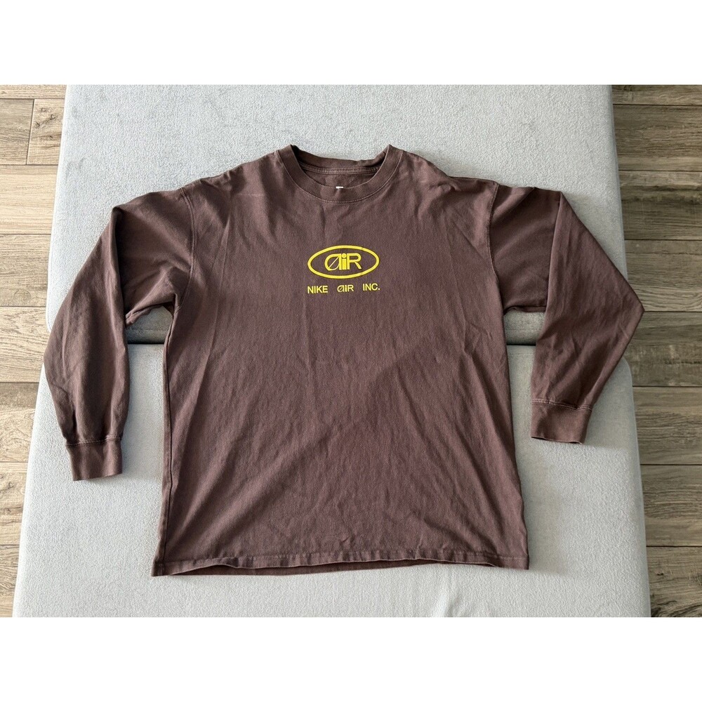 Nike Air Inc Long Sleeve Graphic Tee Brown 100% Cotton Mens Size L Loose Fit
